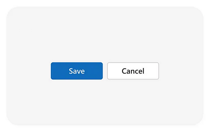A UI dialog with two buttons: a blue āSaveā button on the left and a white āCancelā button outlined in grey on the right.