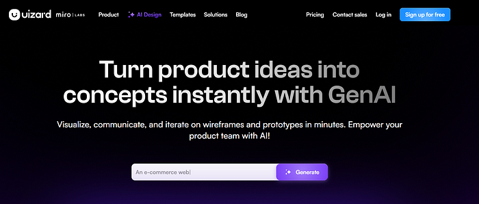 Screenshot of the Uizardās homepage