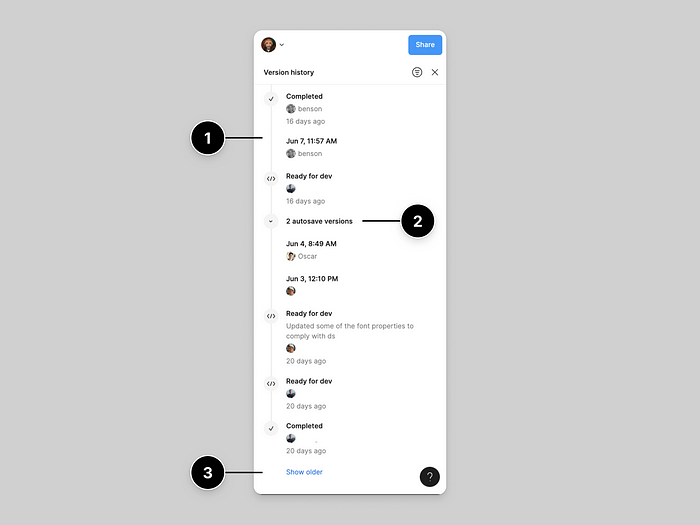 Figma’s interface showcasing Editing Version History.
